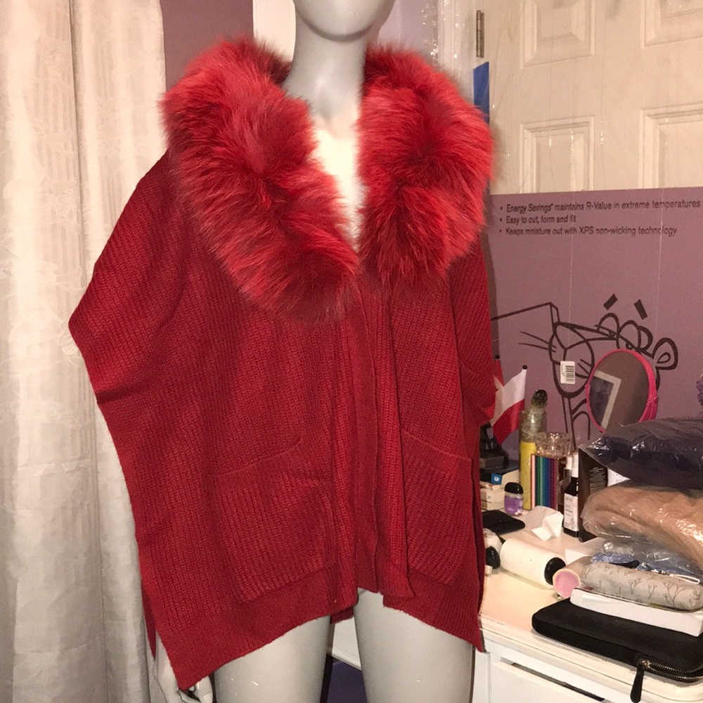 red,purple, and black poncho